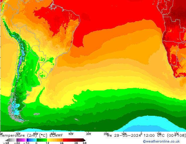 Temperature (2m) ECMWF St 29.05.2024 12 UTC
