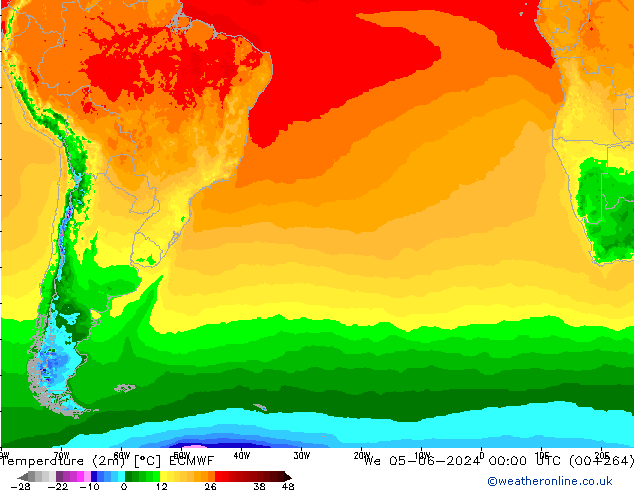 Temperatura (2m) ECMWF Qua 05.06.2024 00 UTC