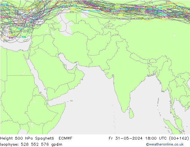 Géop. 500 hPa Spaghetti ECMWF ven 31.05.2024 18 UTC