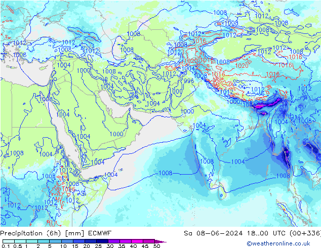 Precipitation (6h) ECMWF Sa 08.06.2024 00 UTC