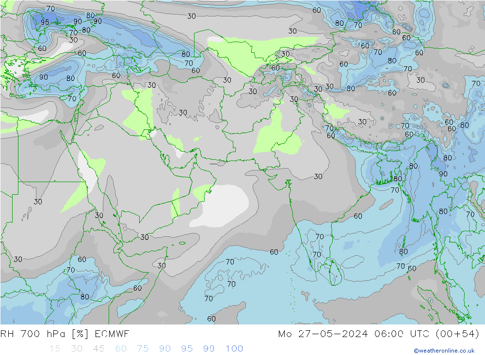 RH 700 hPa ECMWF Mo 27.05.2024 06 UTC