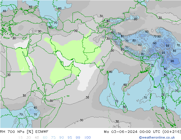 RH 700 hPa ECMWF Seg 03.06.2024 00 UTC