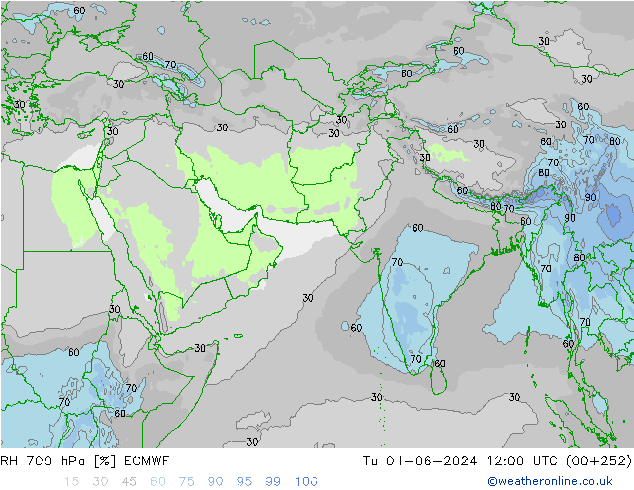 Humidité rel. 700 hPa ECMWF mar 04.06.2024 12 UTC