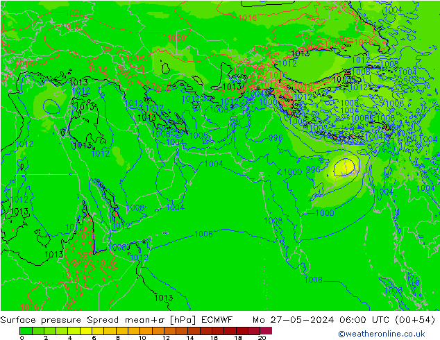 Presión superficial Spread ECMWF lun 27.05.2024 06 UTC