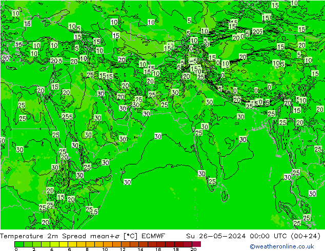 Temperatuurkaart Spread ECMWF zo 26.05.2024 00 UTC