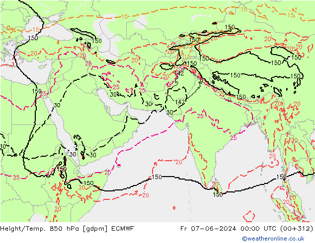 Hoogte/Temp. 850 hPa ECMWF vr 07.06.2024 00 UTC