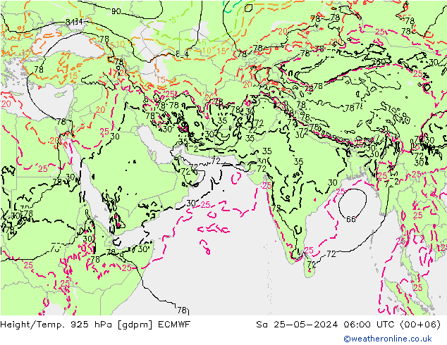 Height/Temp. 925 hPa ECMWF Sáb 25.05.2024 06 UTC