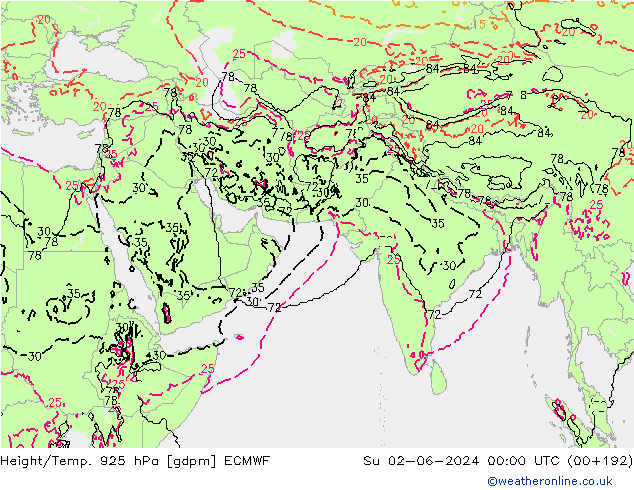Height/Temp. 925 hPa ECMWF Dom 02.06.2024 00 UTC