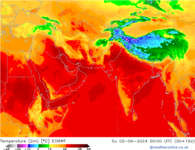 Temperature (2m) ECMWF Ne 02.06.2024 00 UTC