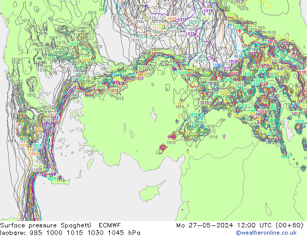 Atmosférický tlak Spaghetti ECMWF Po 27.05.2024 12 UTC