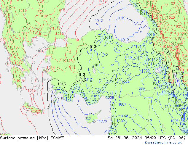 Surface pressure ECMWF Sa 25.05.2024 06 UTC