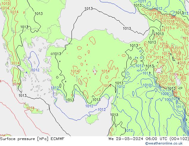 Surface pressure ECMWF We 29.05.2024 06 UTC