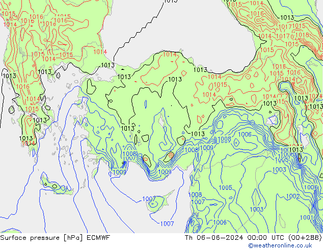 Surface pressure ECMWF Th 06.06.2024 00 UTC