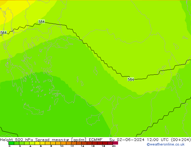 Height 500 hPa Spread ECMWF Su 02.06.2024 12 UTC