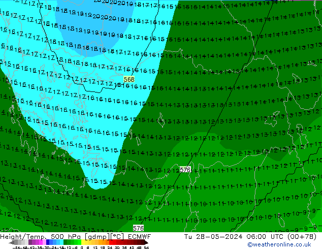 Geop./Temp. 500 hPa ECMWF mar 28.05.2024 06 UTC