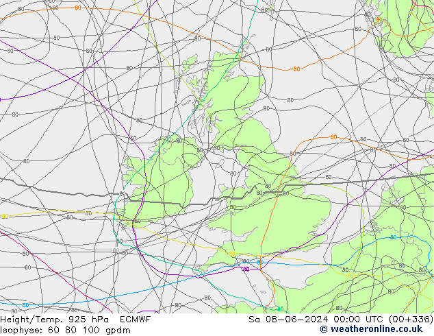 Height/Temp. 925 hPa ECMWF Sa 08.06.2024 00 UTC