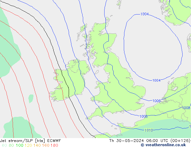 Corrente a getto ECMWF gio 30.05.2024 06 UTC