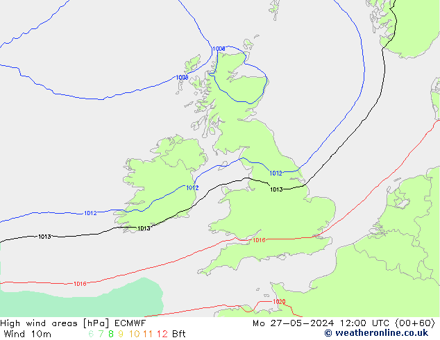 High wind areas ECMWF Mo 27.05.2024 12 UTC