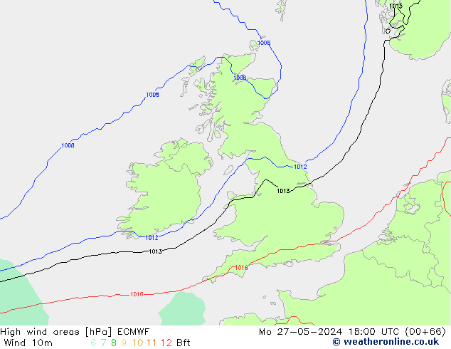 yüksek rüzgarlı alanlar ECMWF Pzt 27.05.2024 18 UTC