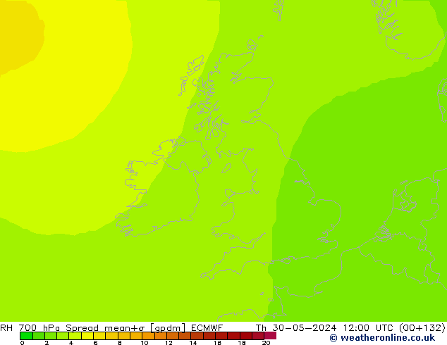 RH 700 hPa Spread ECMWF Th 30.05.2024 12 UTC