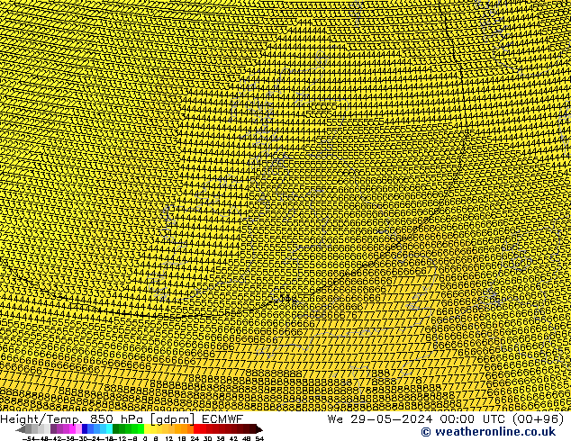 Geop./Temp. 850 hPa ECMWF mié 29.05.2024 00 UTC