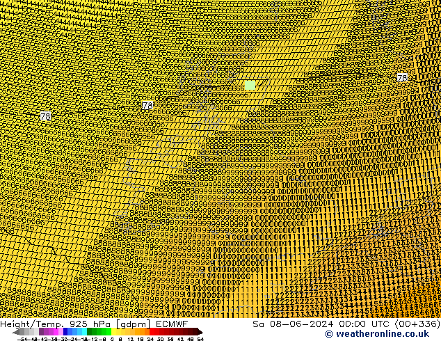 Height/Temp. 925 hPa ECMWF Sa 08.06.2024 00 UTC