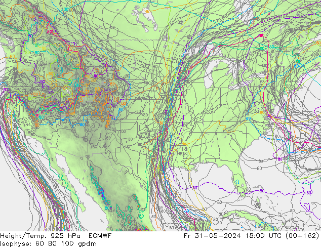 Height/Temp. 925 гПа ECMWF пт 31.05.2024 18 UTC