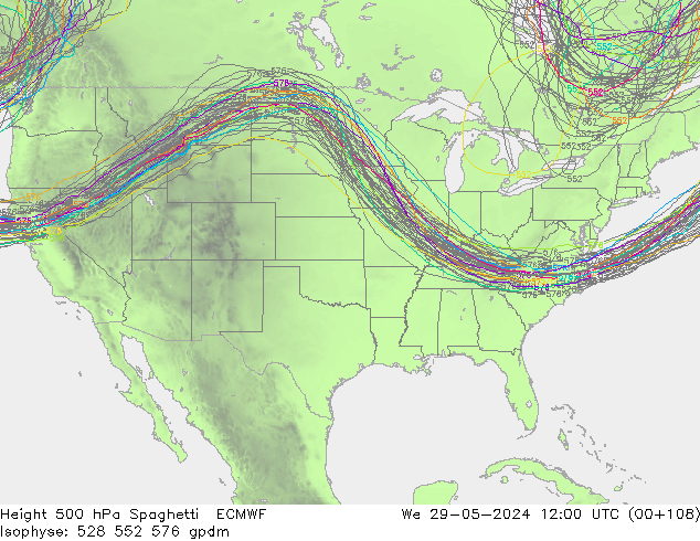 Height 500 hPa Spaghetti ECMWF St 29.05.2024 12 UTC