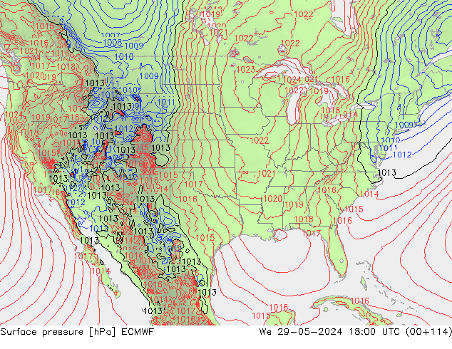 Luchtdruk (Grond) ECMWF wo 29.05.2024 18 UTC