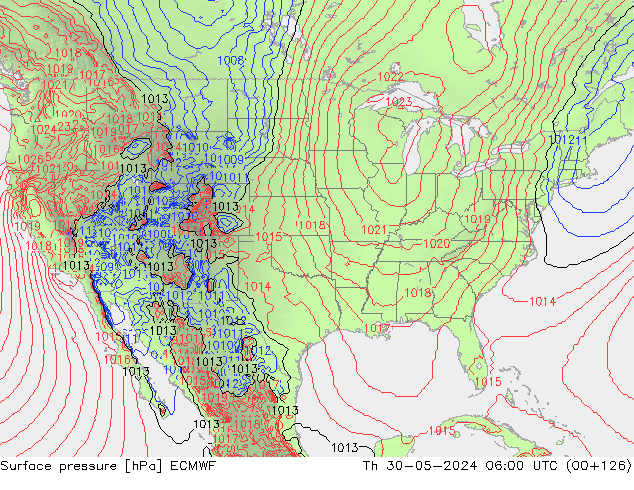 pressão do solo ECMWF Qui 30.05.2024 06 UTC