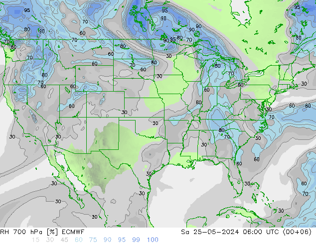 RH 700 hPa ECMWF Sa 25.05.2024 06 UTC