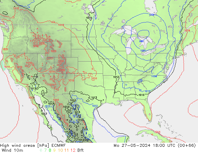 High wind areas ECMWF lun 27.05.2024 18 UTC