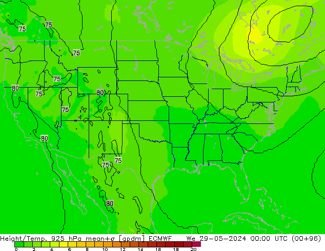 Hoogte/Temp. 925 hPa ECMWF wo 29.05.2024 00 UTC