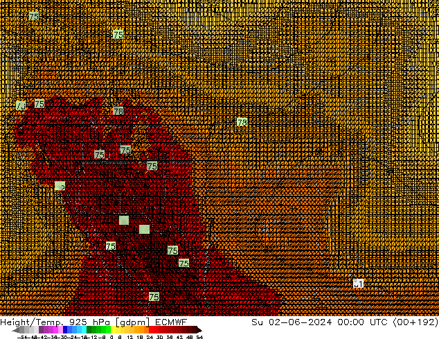 Height/Temp. 925 hPa ECMWF Su 02.06.2024 00 UTC