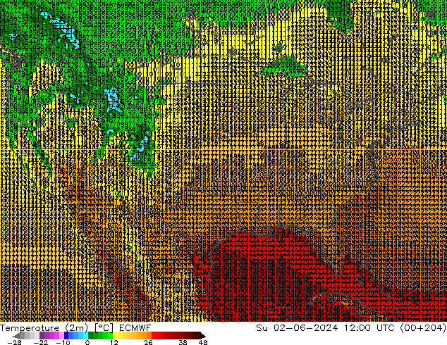 Temperaturkarte (2m) ECMWF So 02.06.2024 12 UTC