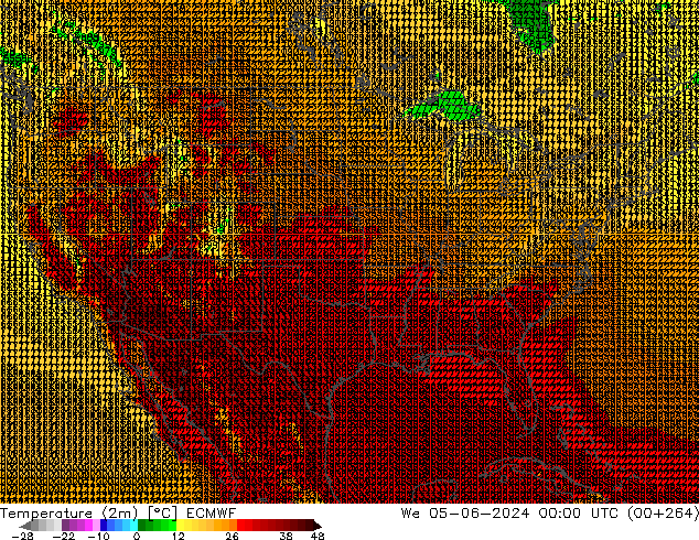 mapa temperatury (2m) ECMWF śro. 05.06.2024 00 UTC