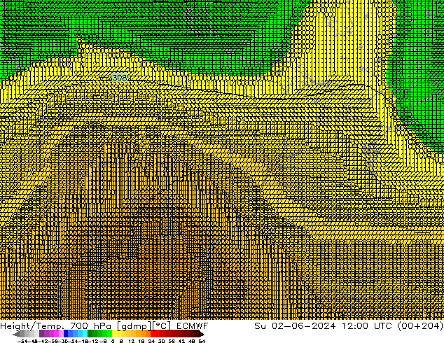 Height/Temp. 700 hPa ECMWF So 02.06.2024 12 UTC