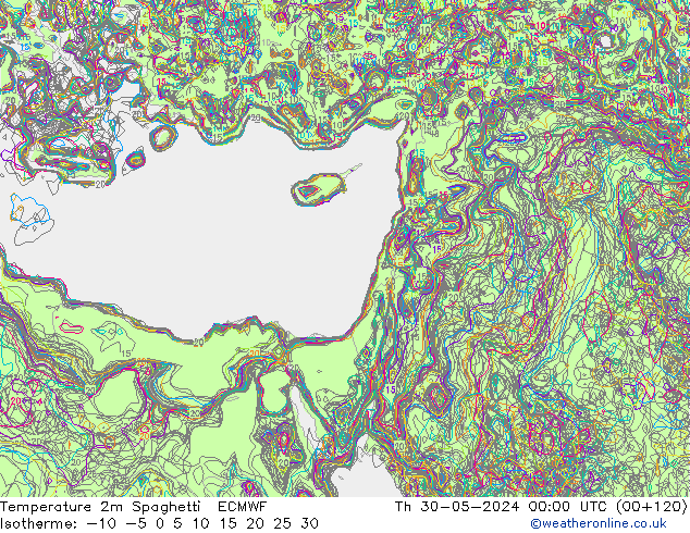 Temperature 2m Spaghetti ECMWF Th 30.05.2024 00 UTC