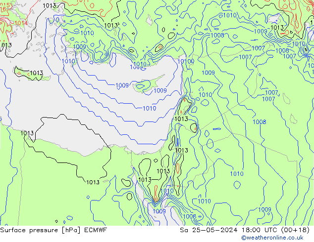 Presión superficial ECMWF sáb 25.05.2024 18 UTC