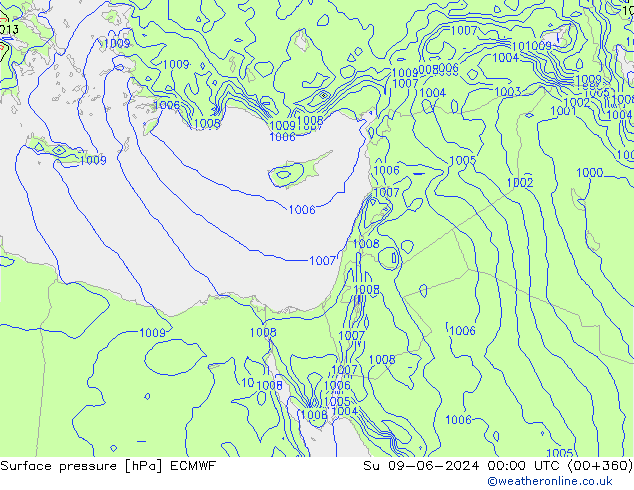 Atmosférický tlak ECMWF Ne 09.06.2024 00 UTC