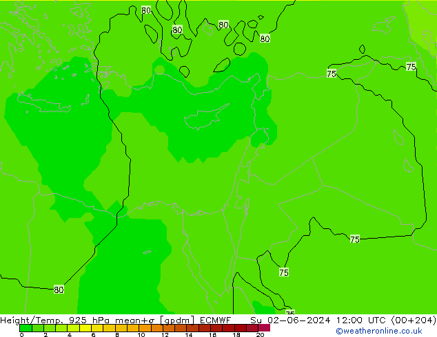 Geop./Temp. 925 hPa ECMWF dom 02.06.2024 12 UTC