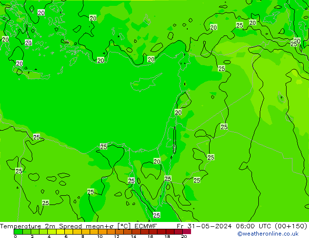 Temperature 2m Spread ECMWF Pá 31.05.2024 06 UTC