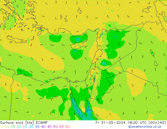 Rüzgar 10 m ECMWF Cu 31.05.2024 18 UTC