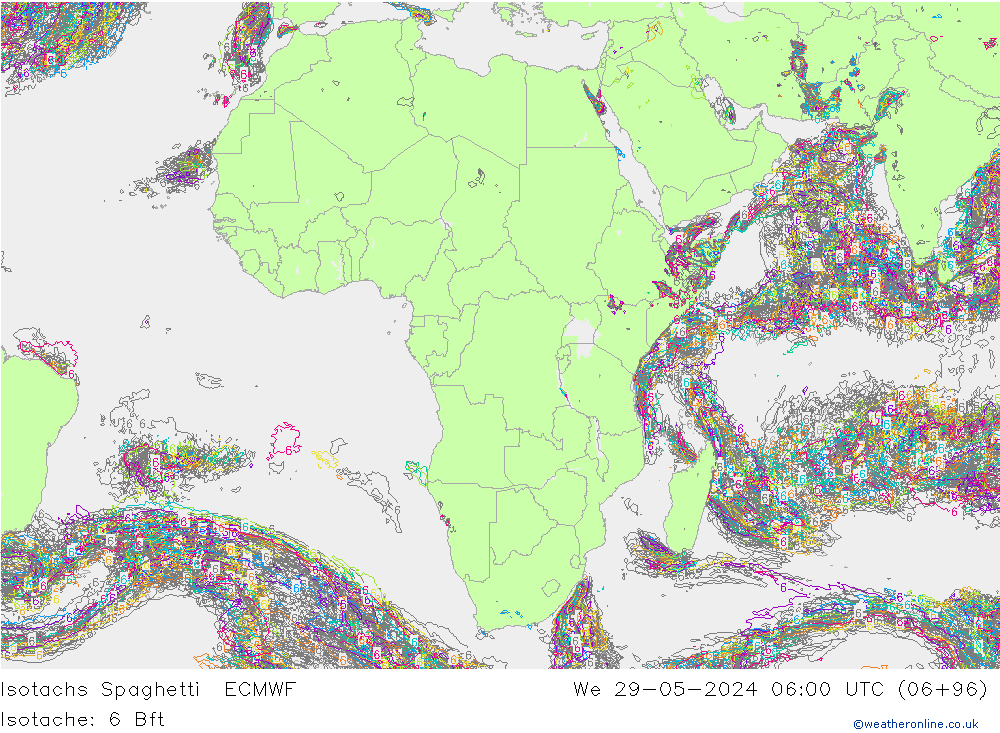 Isotachs Spaghetti ECMWF  29.05.2024 06 UTC