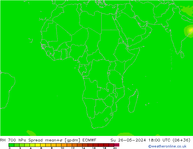 Humidité rel. 700 hPa Spread ECMWF dim 26.05.2024 18 UTC