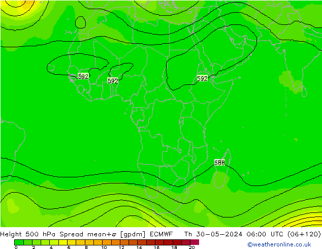 500 hPa Yüksekliği Spread ECMWF Per 30.05.2024 06 UTC