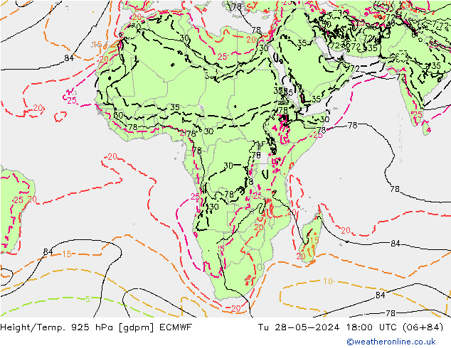 Height/Temp. 925 hPa ECMWF  28.05.2024 18 UTC