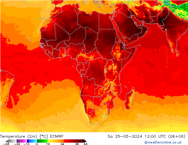 Temperature (2m) ECMWF Sa 25.05.2024 12 UTC
