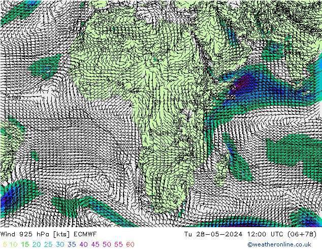 Vento 925 hPa ECMWF mar 28.05.2024 12 UTC