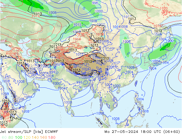 Jet stream/SLP ECMWF Mo 27.05.2024 18 UTC